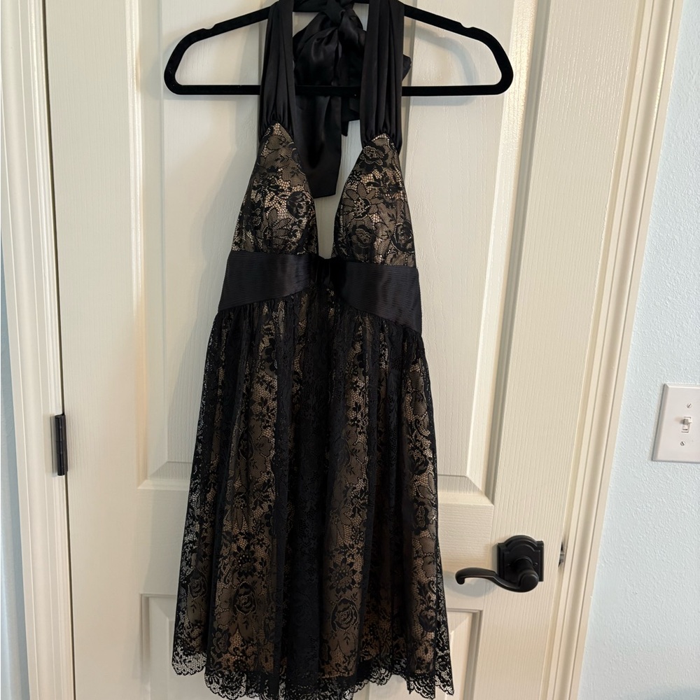 Lyndia Procanik Black Lace Cocktail Formal Halter Dress Womens Size 6